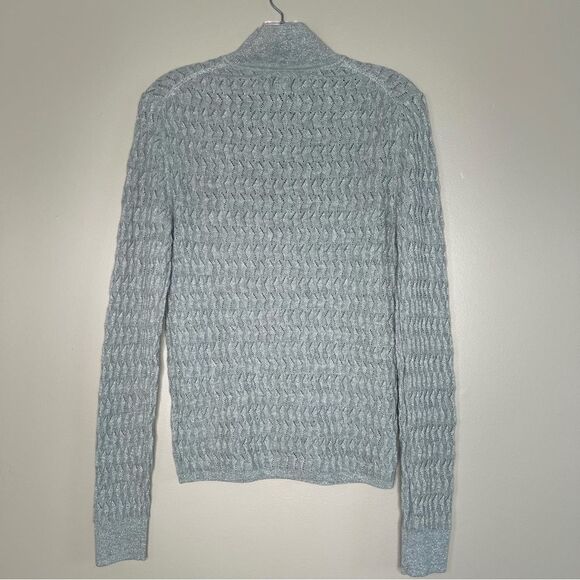 GAP Pointelle Turtleneck Silver Metallic Simmer Lightweight Sweater - Picture 5 of 14